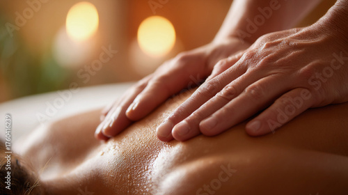 Hands doing back massage spa