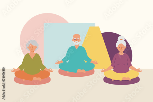 Senior people meditating for peace and wellness Healthy aging lifestyle and mindfulness practice