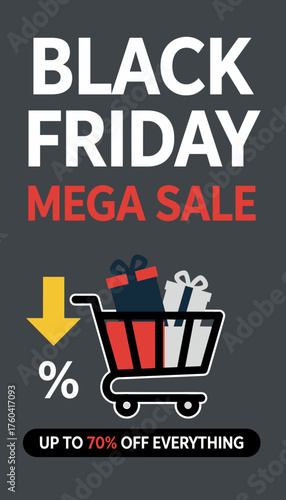 Black Friday Mega Sale graphic ideal for retail promotions discounts and holiday shopping