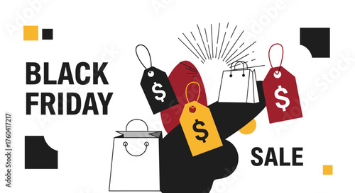 Black Friday Sale vector illustration with shopping bags and price tags