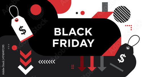 Abstract Black Friday sale background with price tags and bold design