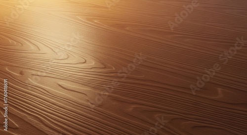 Close-up of lustrous wood grain, light reflecting diagonally on the textured surface