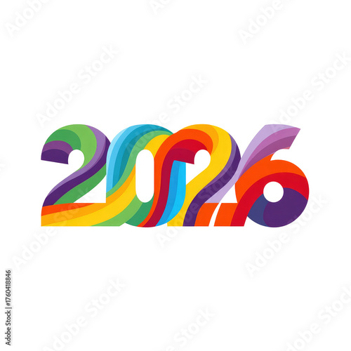 Rainbow Inspired Artistic Illustration of 2026 Playful on Transparent Background