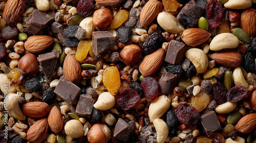 Top view of trail mix texture background 