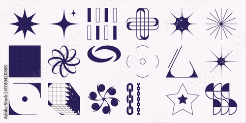 Collection of Abstract Geometric Shapes and Symbols in Dark Blue