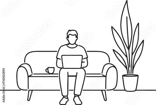 Remote worker enjoys relaxed work from home office