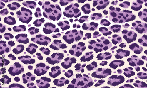 Leopard fur pattern in chic purple hues, vector animal skin texture background for modern fashion clothing, textile prints, interior decor, and digital artwork.
