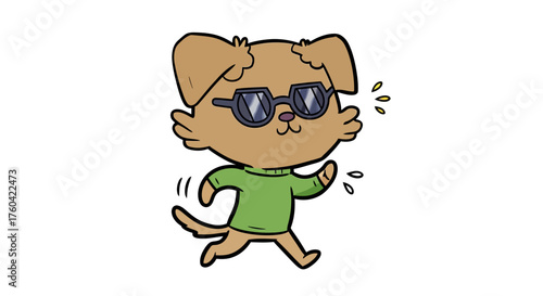 Cartoon dog with sunglasses running happily illustration for design materials