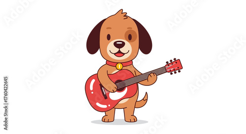 Cartoon dog playing the guitar, isolated on white background perfect for children's illustration