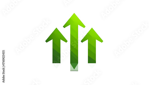 Three ascending green arrows on black. Represents growth, progress, and upward movement