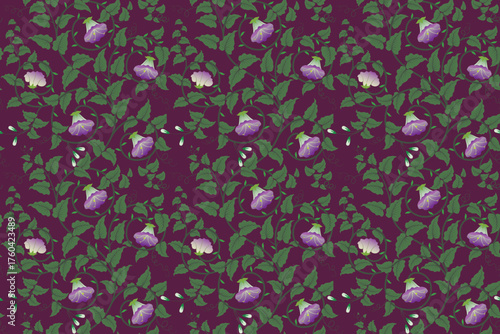 Seamless pattern purple flowers background in damask style motifs suitable for wallpaper, cloth, textile, tile, curtain and fabric design isolated illustration vector archive EPS file.