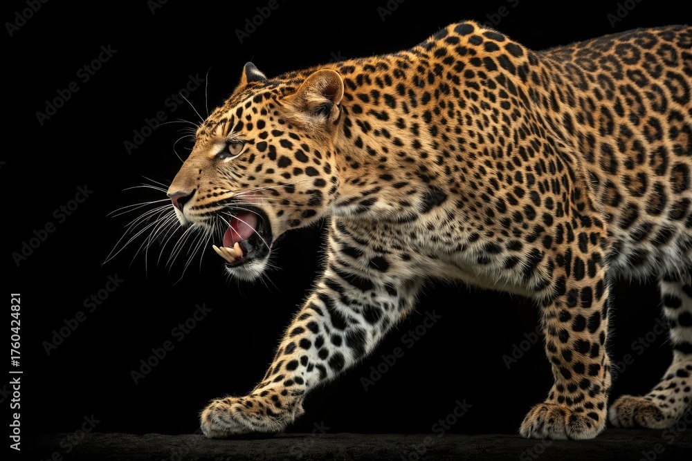 Obraz premium Leopard Prowling With Fierce Expression in Dark Setting
