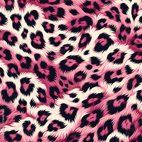 Exotic pink leopard animal fur texture with bold spotted skin, great for textile prints, wallpaper, and camouflage.