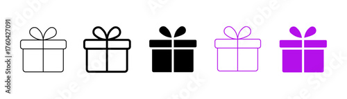 Set of gift box icons with transparent background, depicting wrapped presents for celebrations, online shopping, holiday gifts, and delivery services, vector illustration