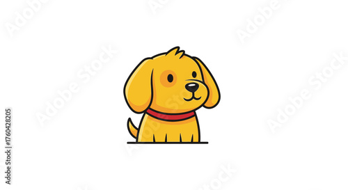 A charming cartoon golden retriever puppy with a red collar illustration design