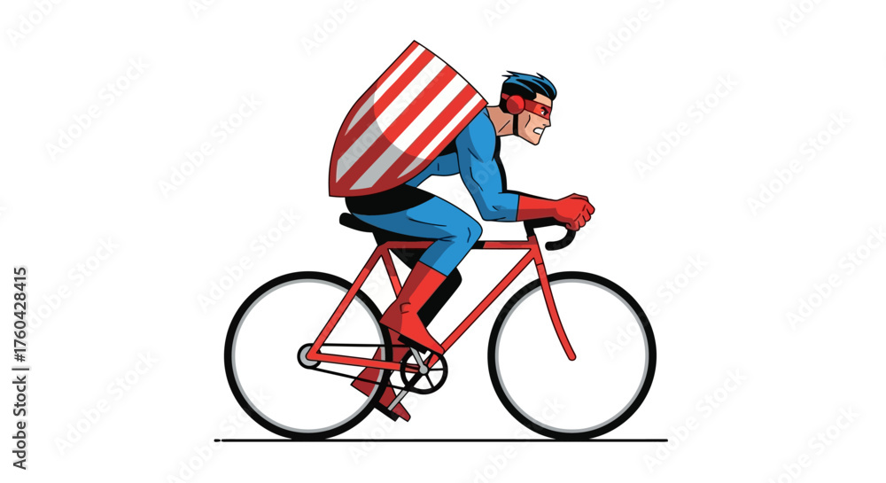 Fototapeta premium Superhero cyclist races into action, balancing shield and speed in a vibrant illustration