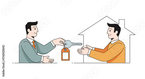 Real estate agent handing over keys to new homeowner depicting property transfer and ownership