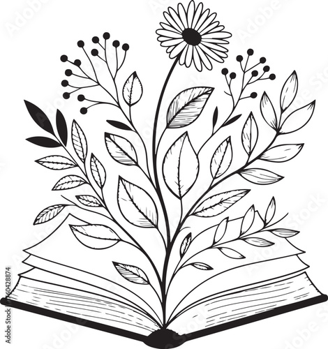 Floral Book Black and White Book with flowers design