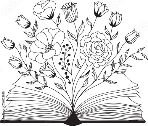 Floral Book Black and White Book with flowers design