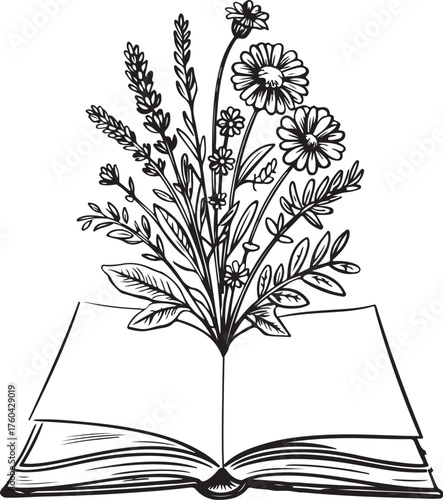 Floral Book Black and White Book with flowers design