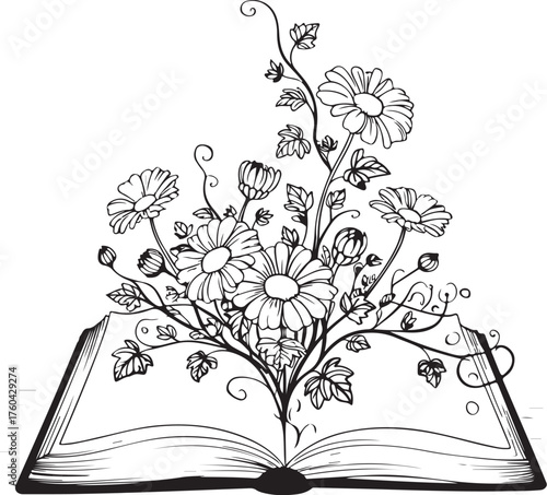 Floral Book Black and White Book with flowers design