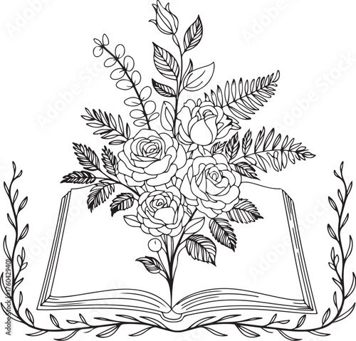 Floral Book Black and White Book with flowers design