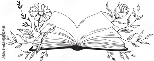 Floral Book Black and White Book with flowers design