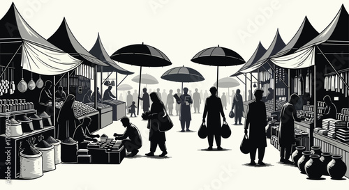 Lively Outdoor Market Silhouette