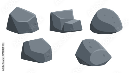set of rock stone gray boulder flat color vector illustration template design