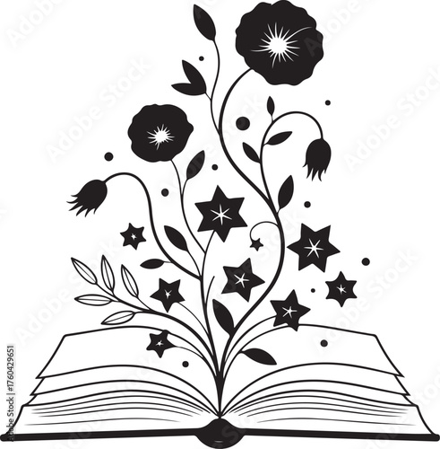 Floral Book Black and White Book with flowers design