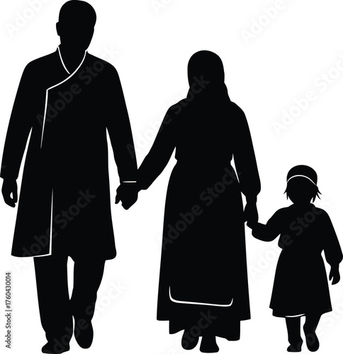 Family in Traditional South Asian Attire Silhouette