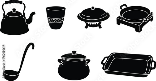 Set of Kitchen Utensils and Cookware Icons