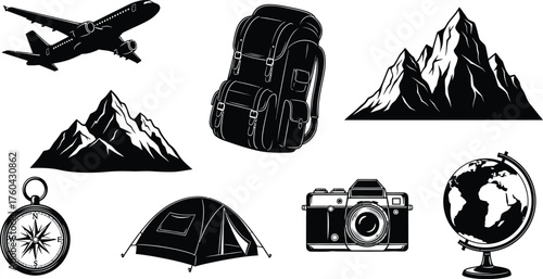 Adventure, Travel, and Outdoor Exploration Icons