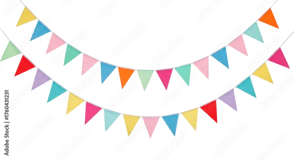 Obraz premium Colorful triangle bunting garland transparent background cutout png