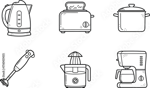 Kitchen Appliances and Cooking Utensils Outline Icon Set
40 Keywords: