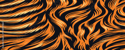 Tiger skin vectand art featuring wild striped animal fur, suitable fand wallpaper backgrounds, fabric textures, and tiled surfaces.