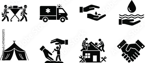 Disaster Relief, Humanitarian Aid, and Volunteer Icons
