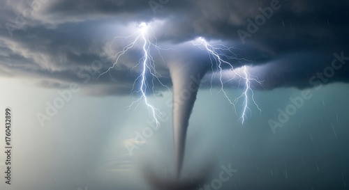 Dramatic Tornado with Lightning Strikes - A Powerful Weather Phenomenon.