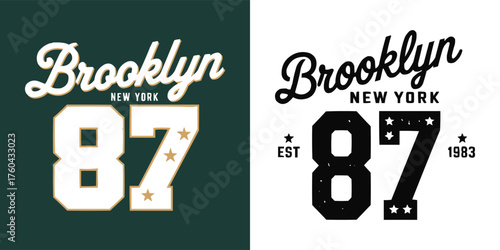 Brooklyn New York 87 varsity typography vintage sports emblem with stars for athletic apparel and t shirt design