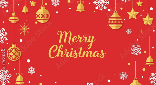 Festive Merry Christmas background with decorative ornaments and snowflakes for seasonal greetings