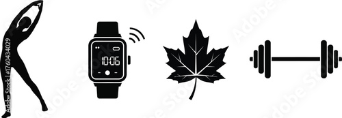 Fitness, Technology, and Nature Concept Icon Set