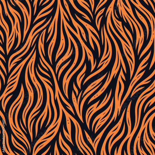 Vectand tiger skin pattern illustration with wild animal stripes and fur texture background, great fand wallpaper murals, fabric prints, tile patterns, and artistic backgrounds.
