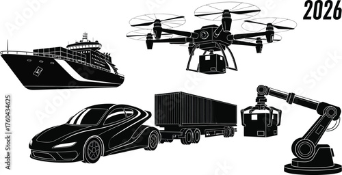 Global Logistics, Future Transport, and Automation Icons