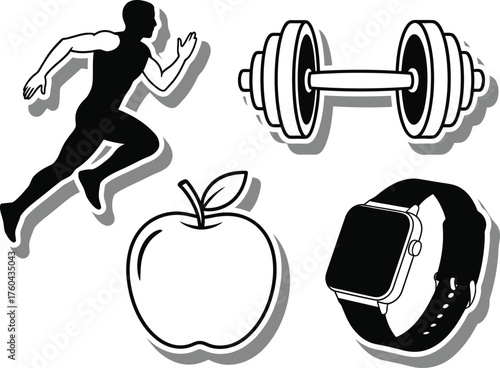 Fitness, Exercise, and Healthy Lifestyle Sticker Icons