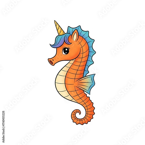 Whimsical Seahorse Unicorn - A Colorful Sea Creature Illustration.