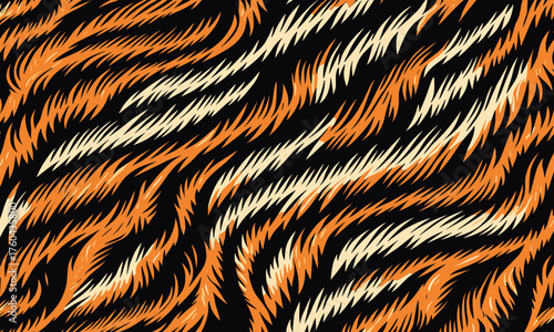 Vectand tiger skin pattern illustration with wild animal stripes and fur texture background, perfect fand wallpaper, fabric prints, tile patterns, and artistic surfaces.