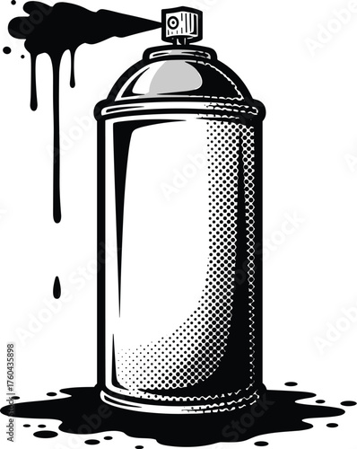 Graffiti Spray Can Spewing Paint in Urban Environment, Monochrome Artistic Expression, Street Art Culture, Vandalism Tool, Creative Design Element for Modern Art, Illustration, Background, Graphic, Ad
