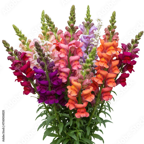 Vibrant bouquet of assorted snapdragons flowers capturing nature's colorful beauty isolated on transparent background