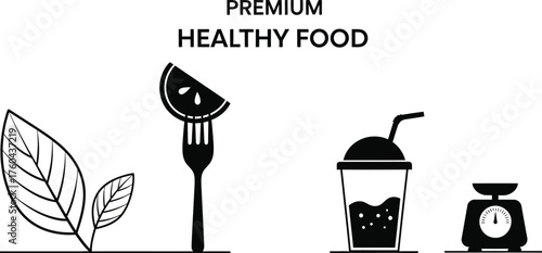 Premium Healthy Food and Diet Icons Set