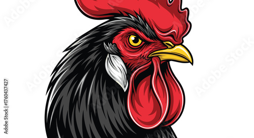 Angry Rooster Head Profile Illustration with Intense Gaze in Detailed Vector Style for Mascot Design, Agriculture Branding, Sports Logo, Farm Promotion, Poultry Business, Rural Theme, Graphic Art, Bol